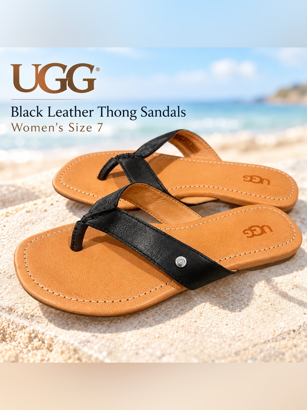 UGG Black Leather Thong Sandals – Women’s Size 7